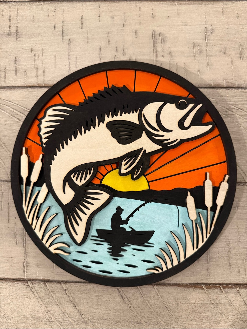 Handcrafted Fish Sunrise Wall Art - Orange & Blue